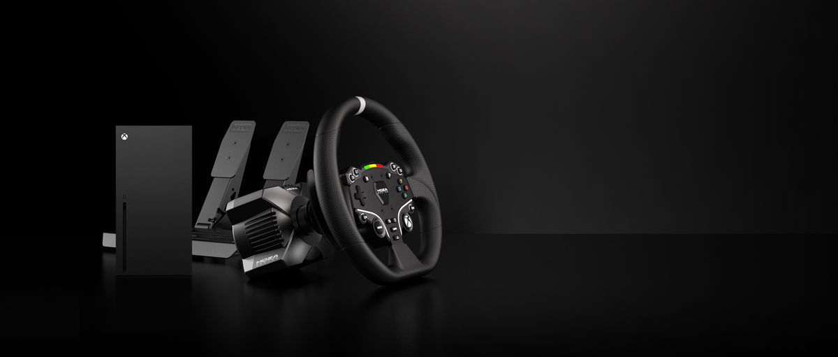 MOZA R3 wheelbase with steering wheel and pedals