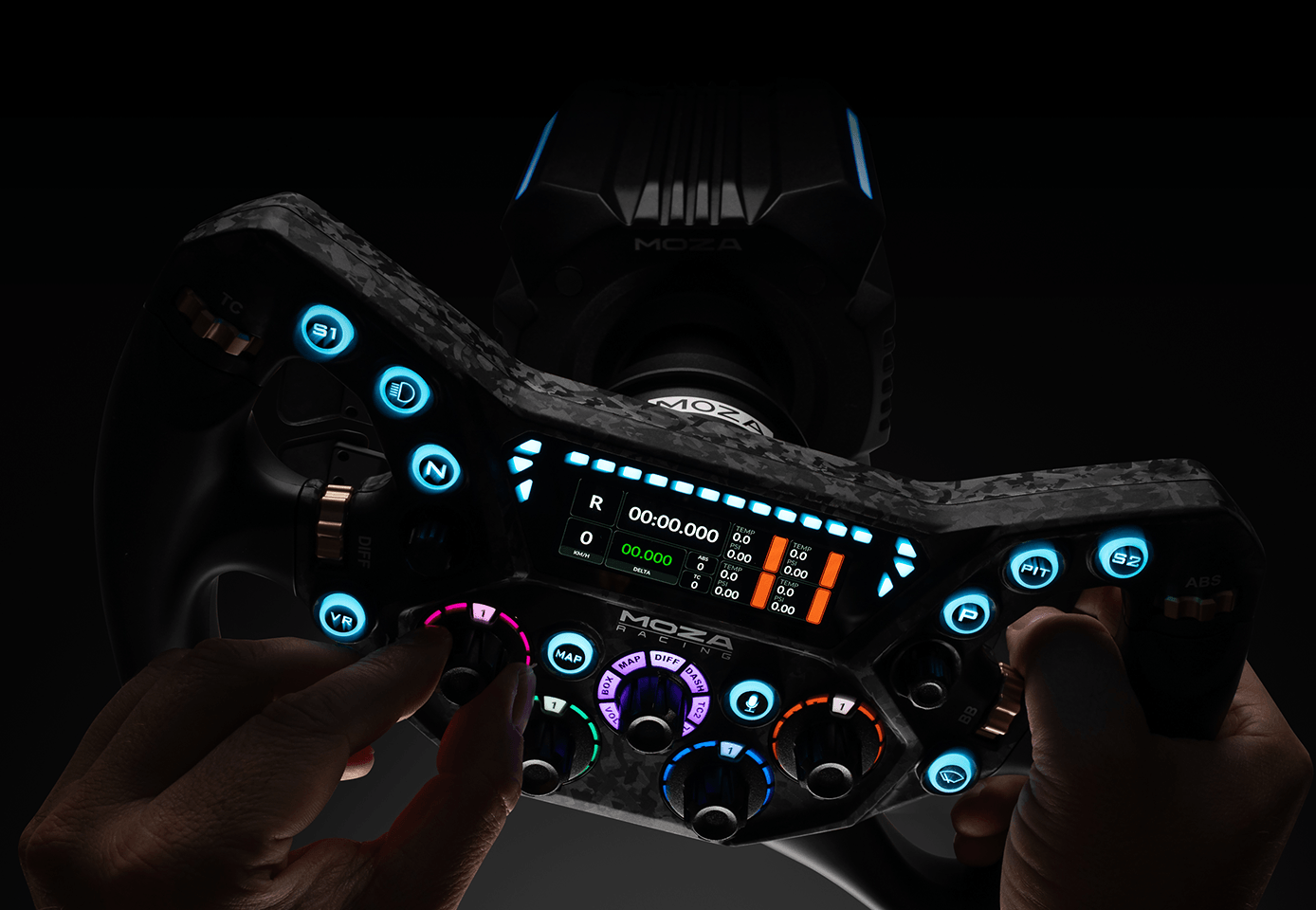 MOZA KS Pro GT volant – Pokročilé RGB telemetrické osvětlení