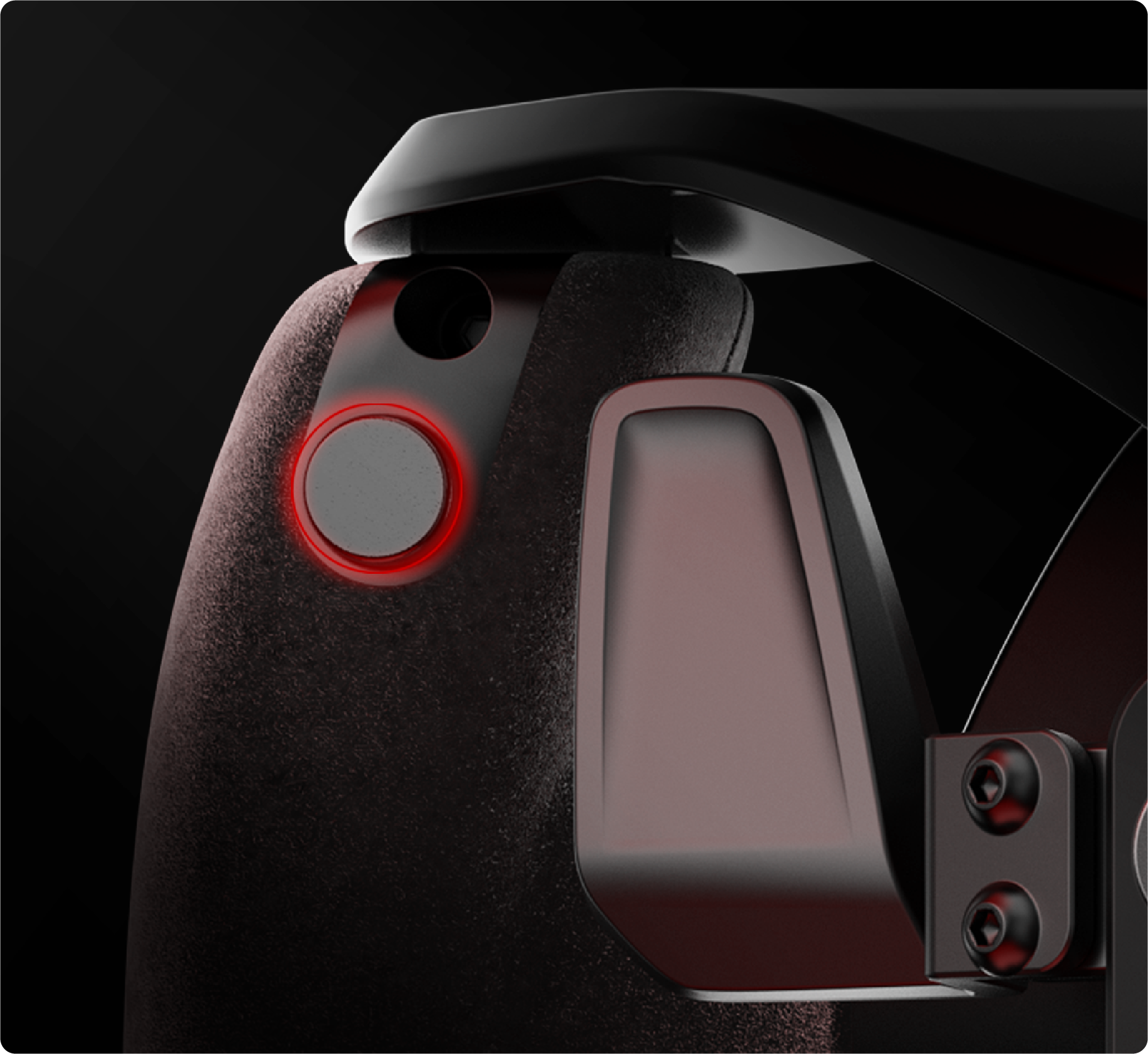 Rear buttons detail on the MOZA Mission R Steering Wheel