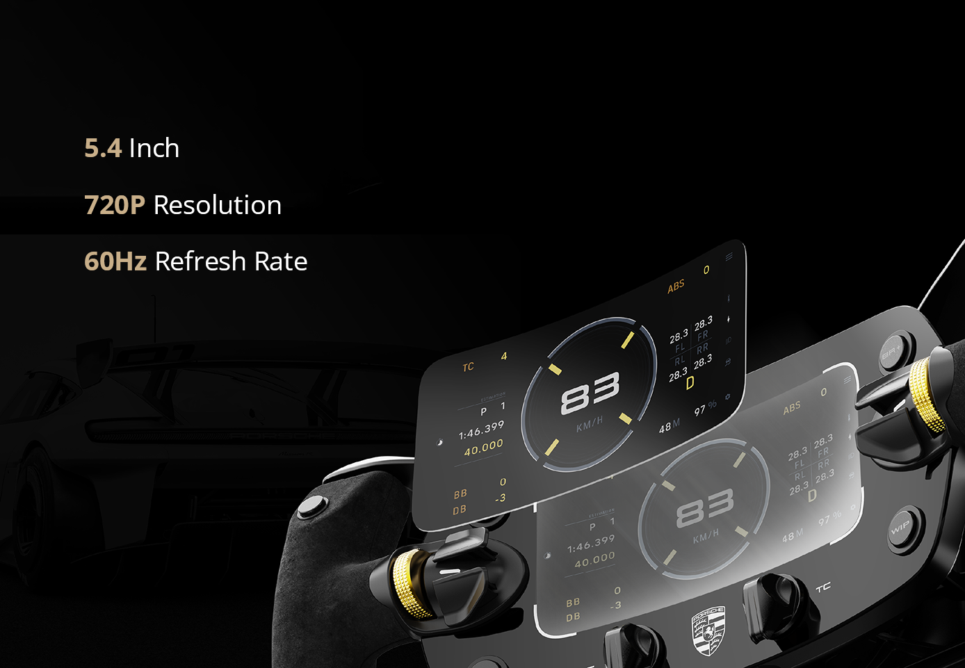 MOZA Porsche Mission R Steering Wheel – Displej s vysokým rozlišením