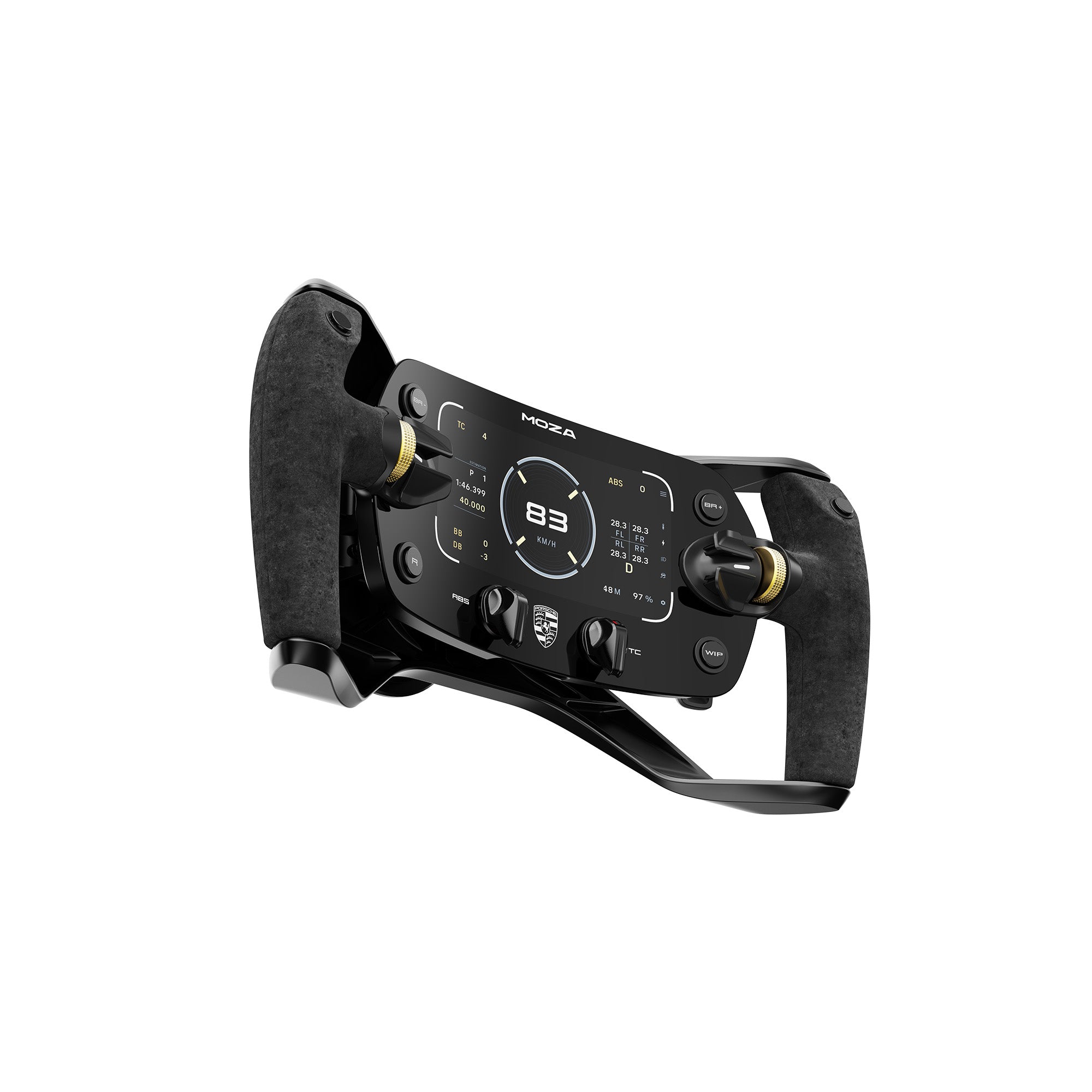 Side detail of MOZA Porsche Mission R Steering Wheel buttons and grips